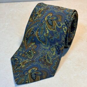 VTG Enrico Capucci Blue Gold Paisley Silk Tie Hand Made in Italy Necktie Office‎